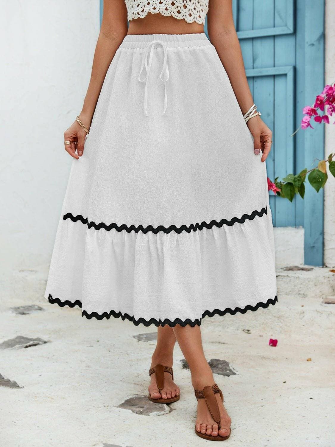 Contrast Tie Accent High Waist Skirt - Love Salve 