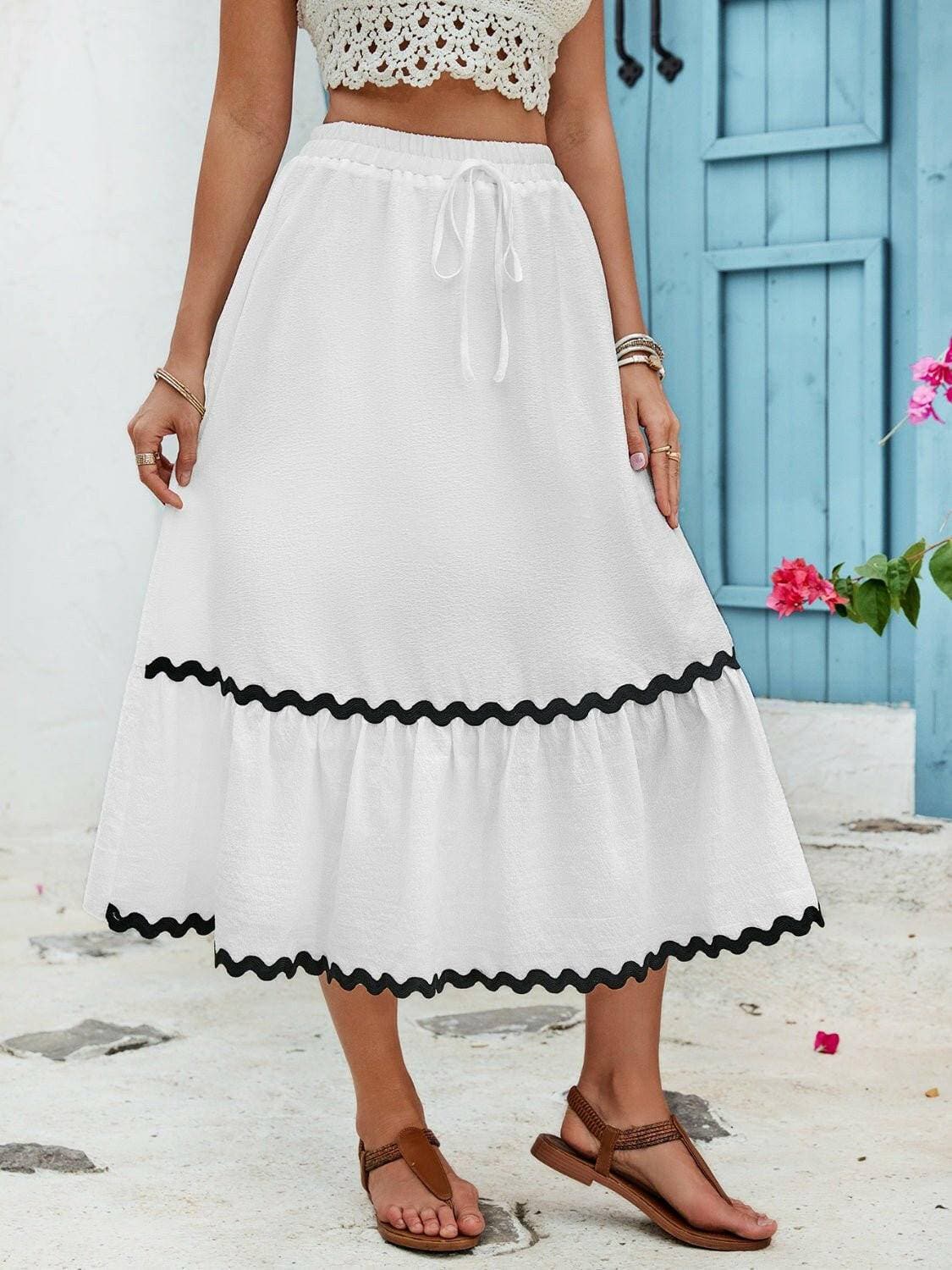 Contrast Tie Accent High Waist Skirt - Love Salve 