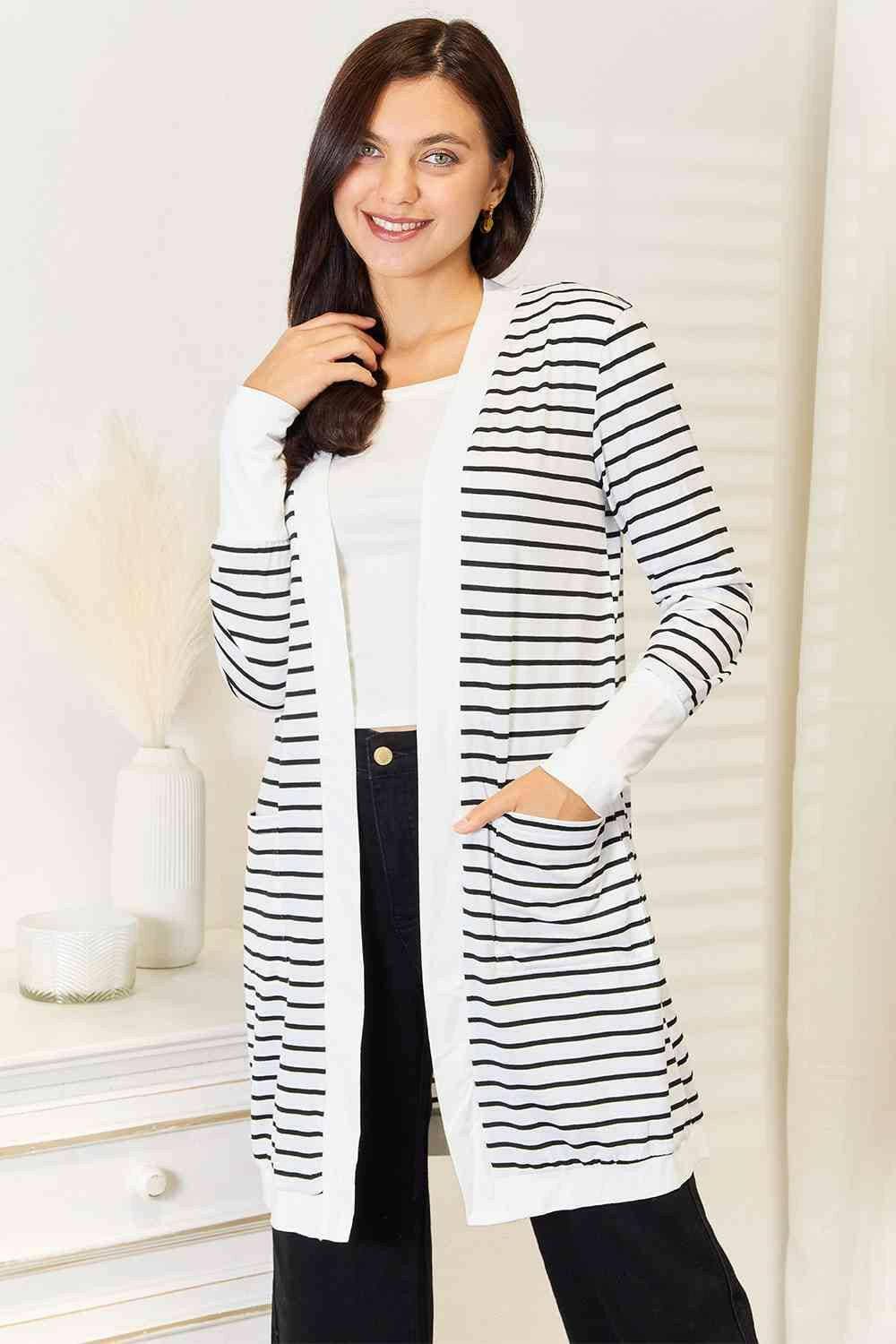 Elegant Striped Draped Cardigan - Love Salve 