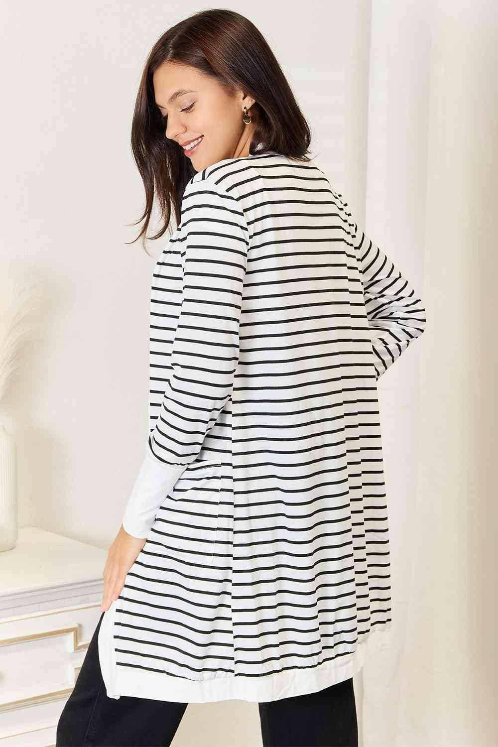 Elegant Striped Draped Cardigan - Love Salve 