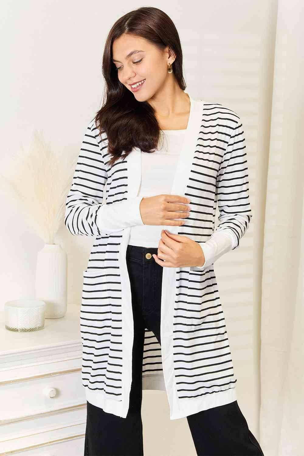 Elegant Striped Draped Cardigan - Love Salve 