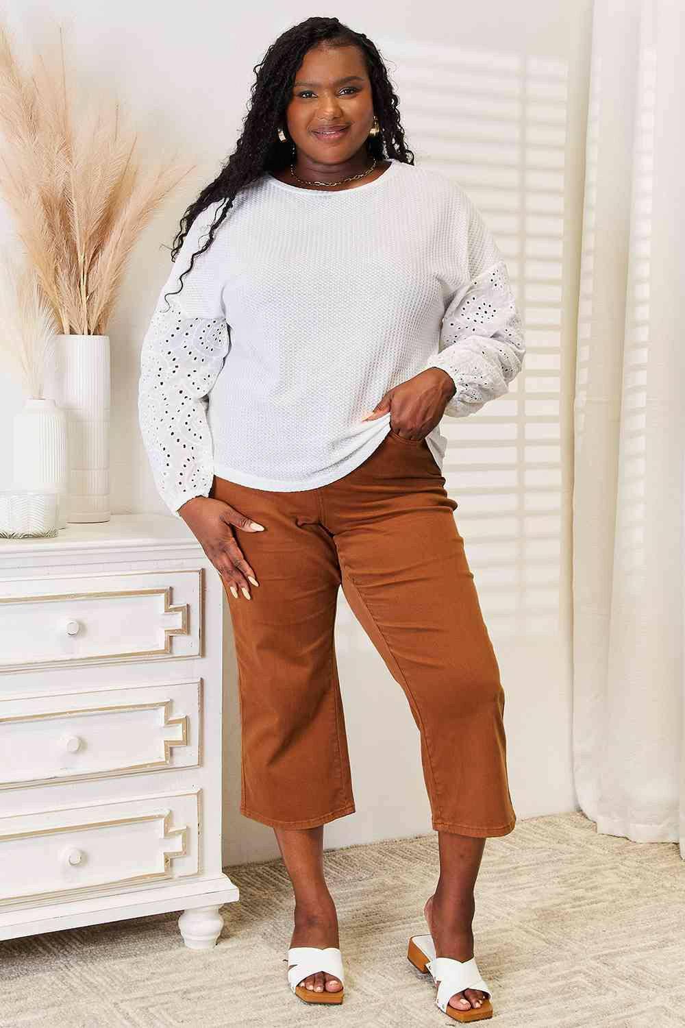 Eyelet Elegance Drop Shoulder Blouse - Love Salve 