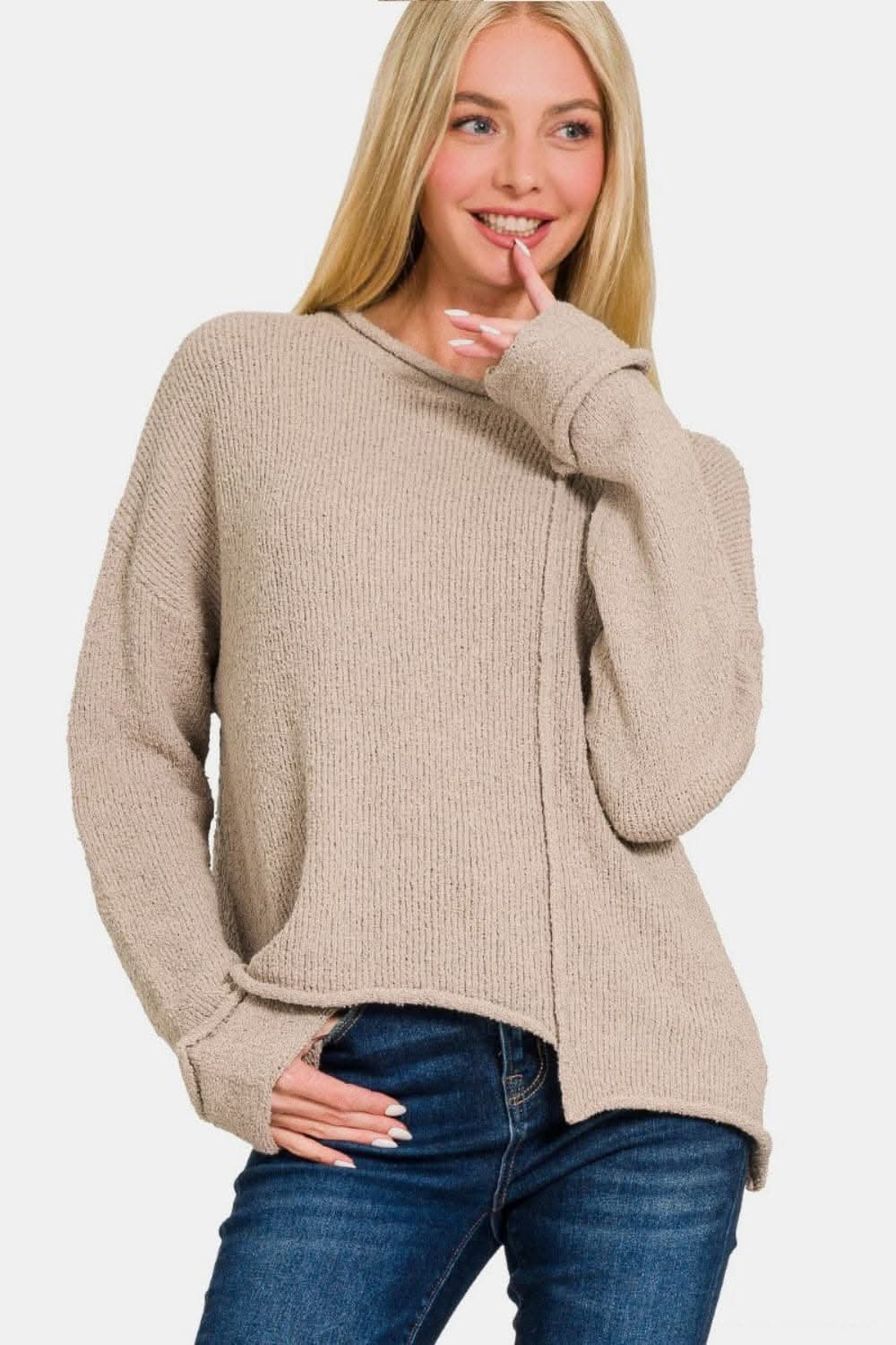 Chic drop shoulder asymmetric sweater - Love Salve 