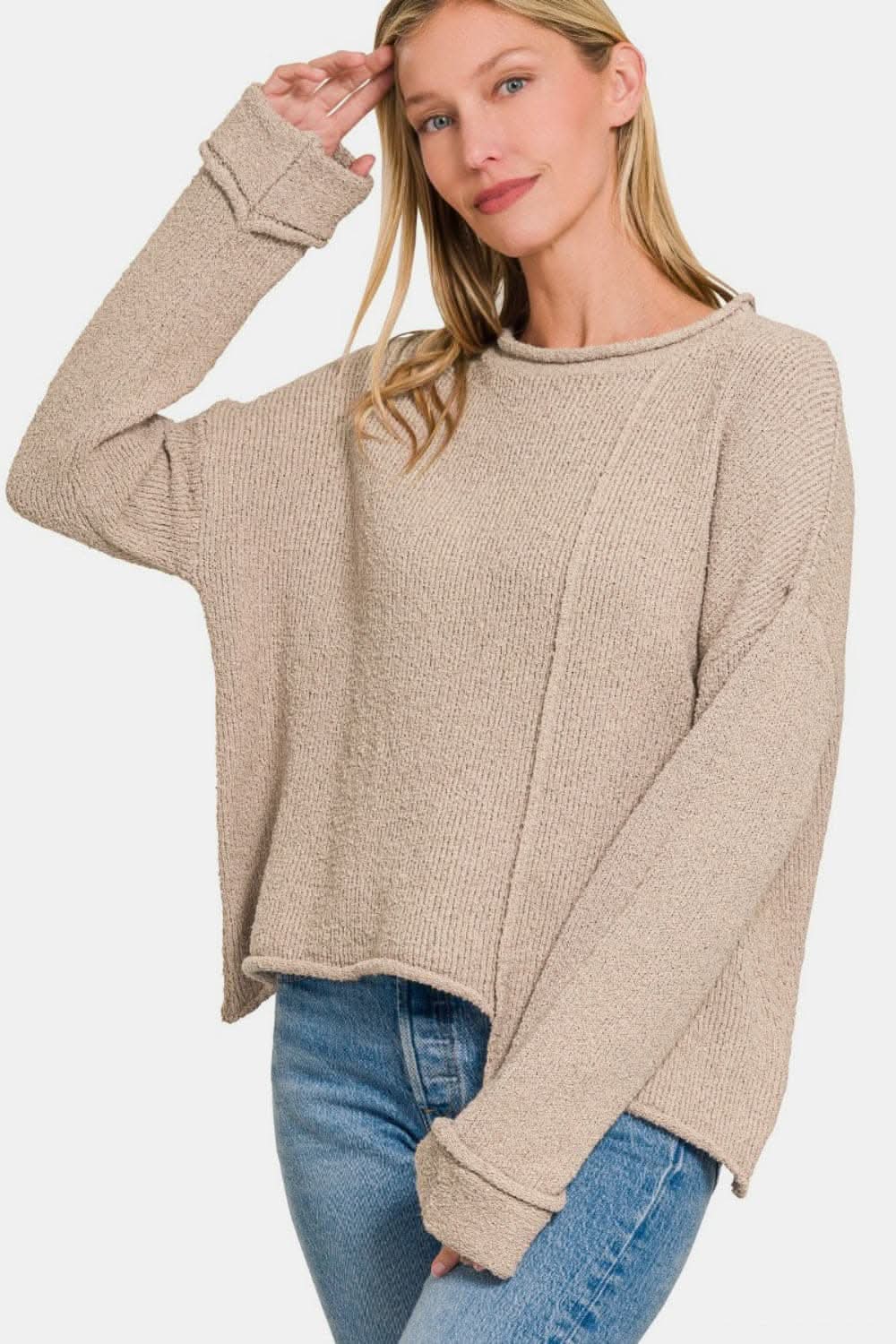 Chic drop shoulder asymmetric sweater - Love Salve 
