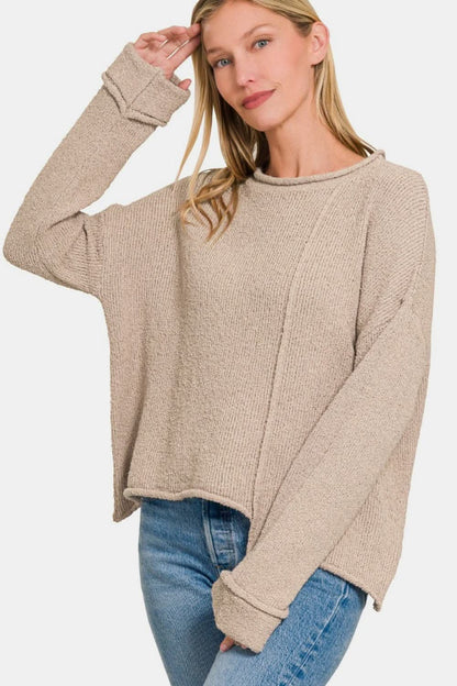 Chic drop shoulder asymmetric sweater - Love Salve 