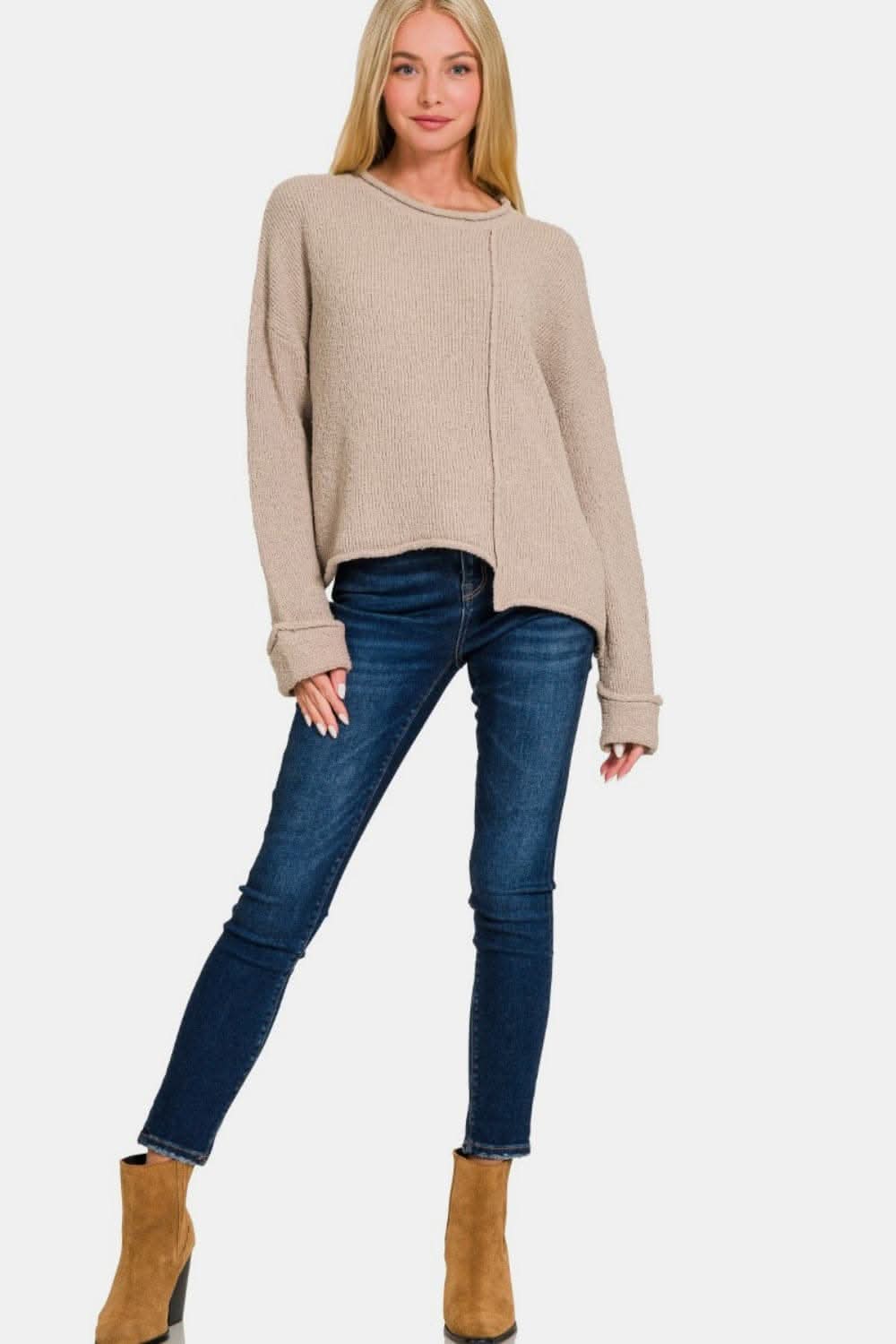 Chic drop shoulder asymmetric sweater - Love Salve 