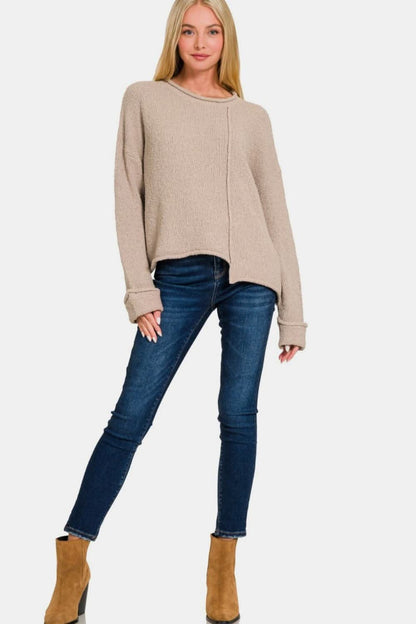 Chic drop shoulder asymmetric sweater - Love Salve 