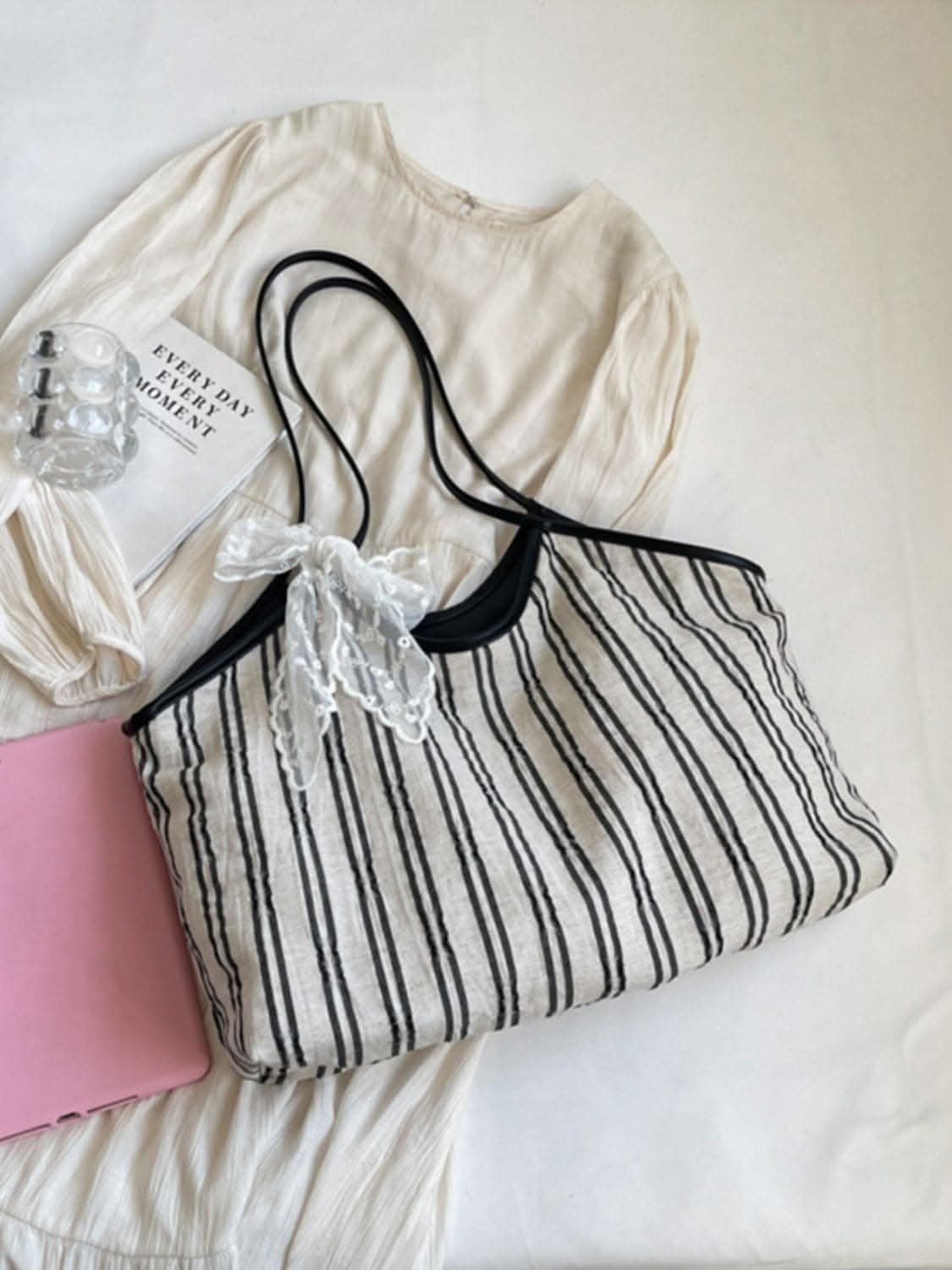 Stylish striped canvas tote bag - Love Salve 