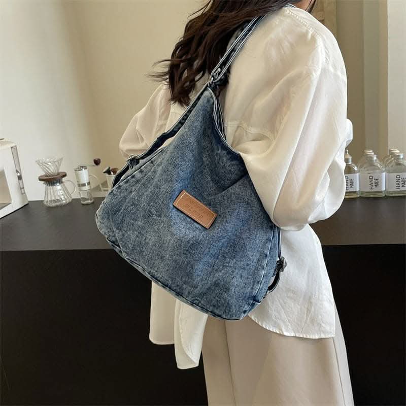 Denim shoulder bag - adjustable straps - Love Salve 