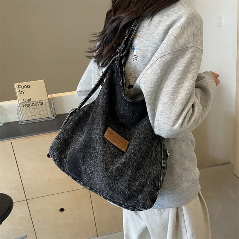 Denim shoulder bag - adjustable straps - Love Salve 