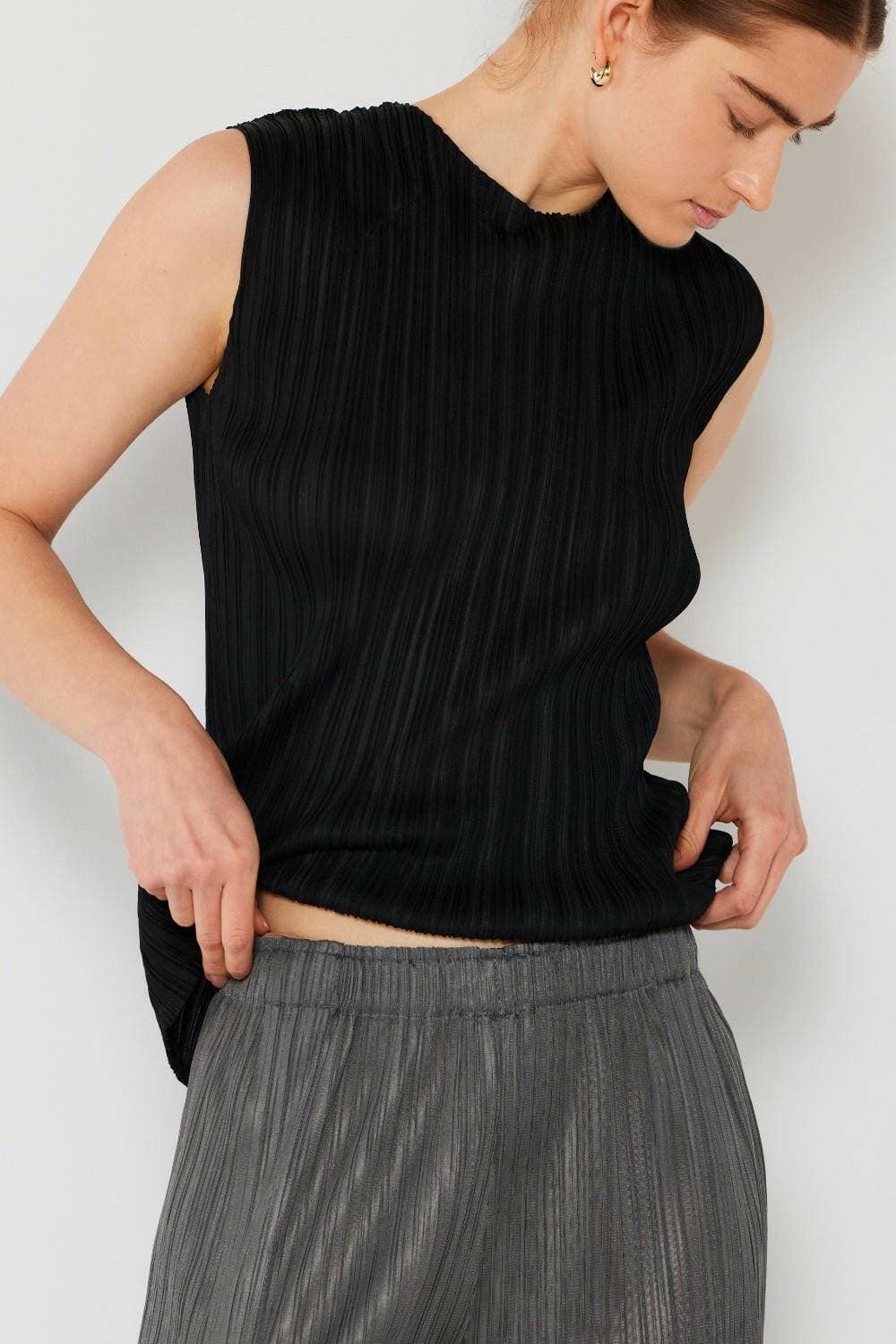 Elegant Pleated Crewneck Tank - Versatile Sophistication - Love Salve 