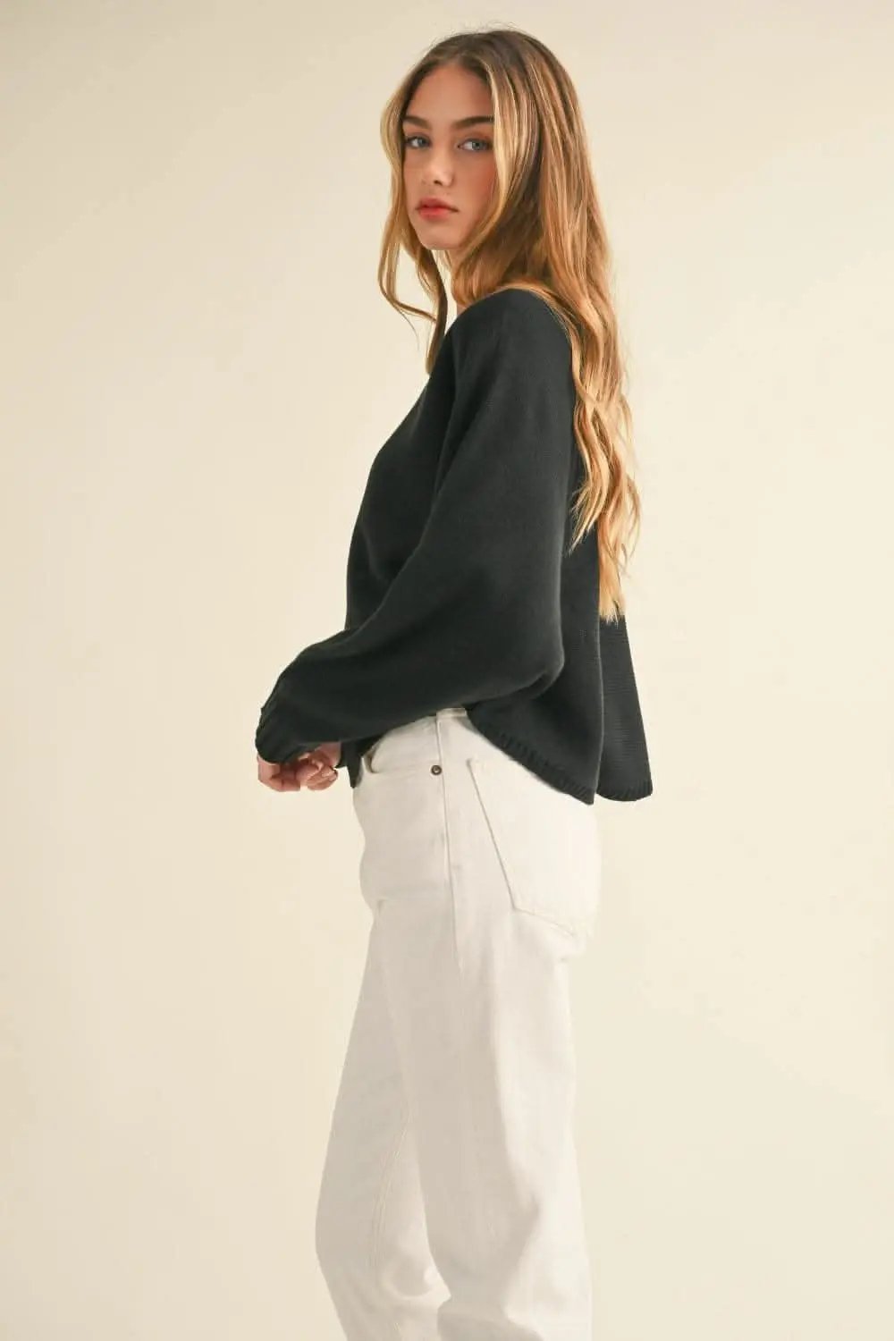 Chic cropped dolman sleeve sweater - Love Salve 