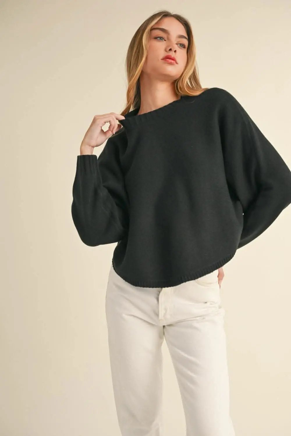 Chic cropped dolman sleeve sweater - Love Salve 