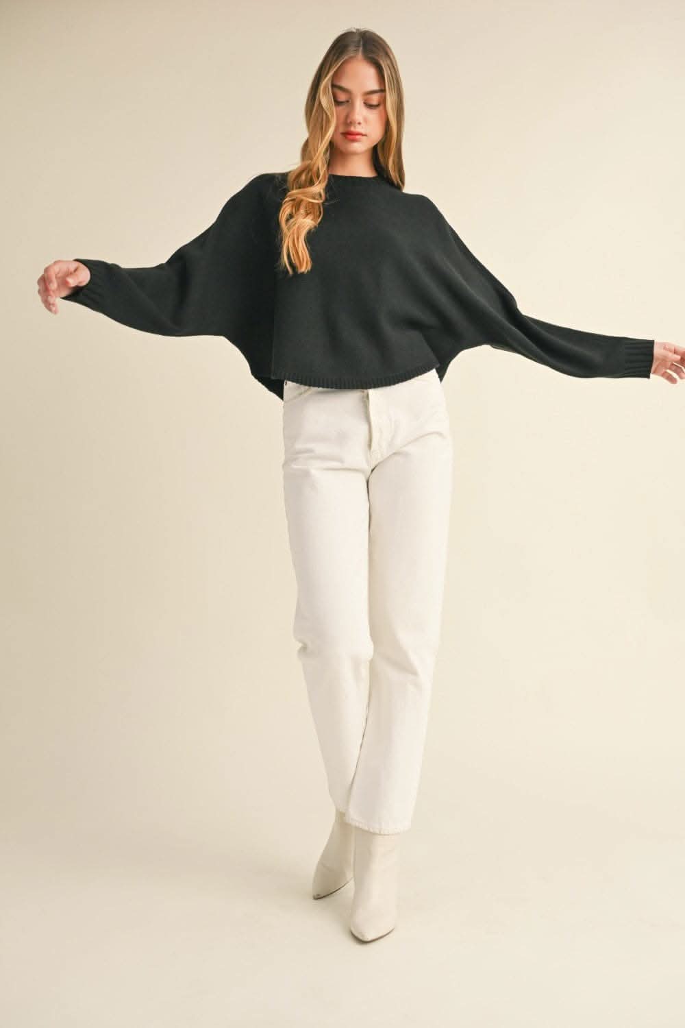 Chic cropped dolman sleeve sweater - Love Salve 