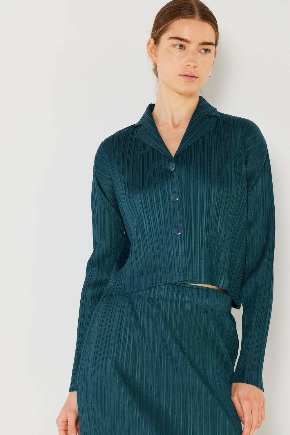 Cropped Pleated Blouse with Button-Up Detail for Effortless Style - Love Salve 