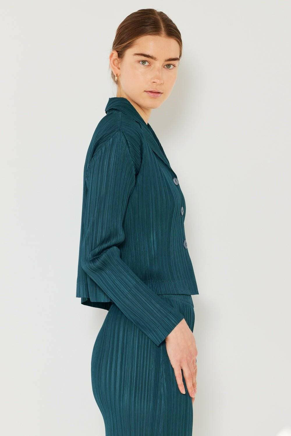 Cropped Pleated Blouse with Button-Up Detail for Effortless Style - Love Salve 