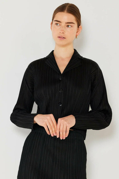 Cropped Pleated Blouse with Button-Up Detail for Effortless Style - Love Salve 