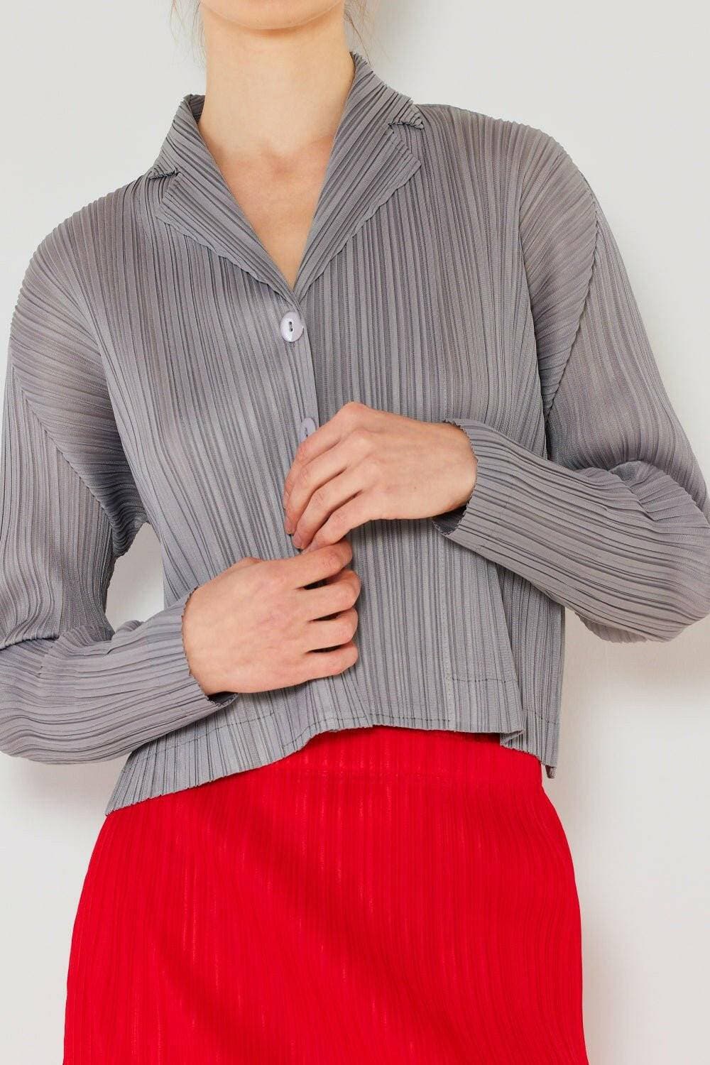 Cropped Pleated Blouse with Button-Up Detail for Effortless Style - Love Salve 