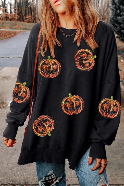 Sequin pumpkin oversized sweatshirt - Love Salve 
