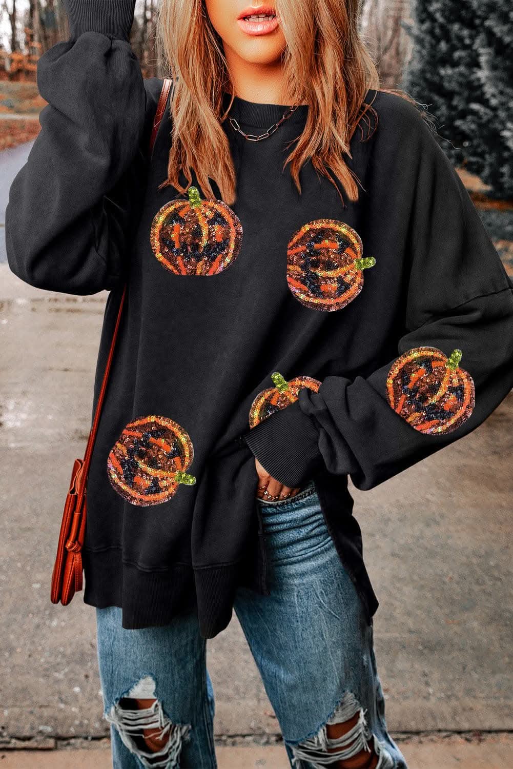 Sequin pumpkin oversized sweatshirt - Love Salve 