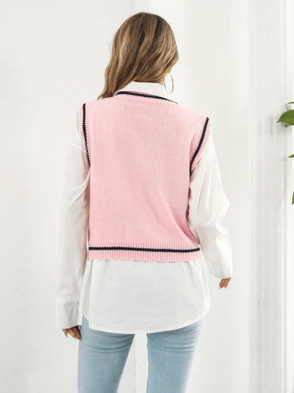 Skull Print V-Neck Sweater Vest 