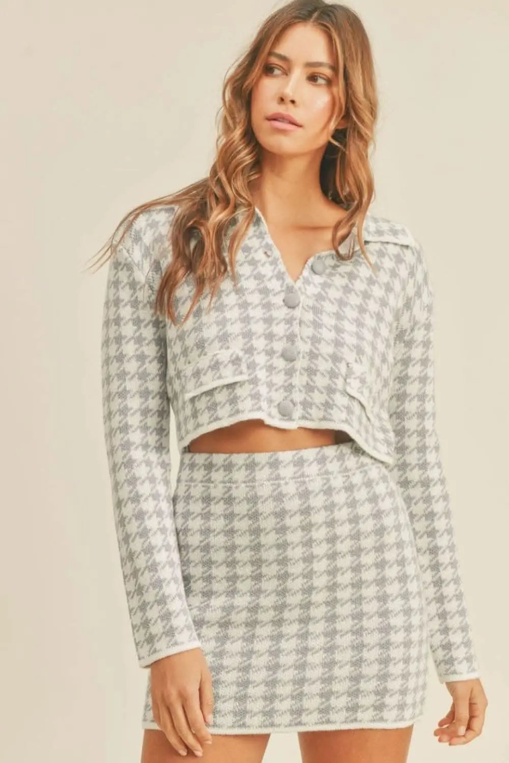 Chic houndstooth knit set for women - Love Salve 