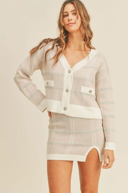 Plaid cardigan and skirt set - Love Salve 