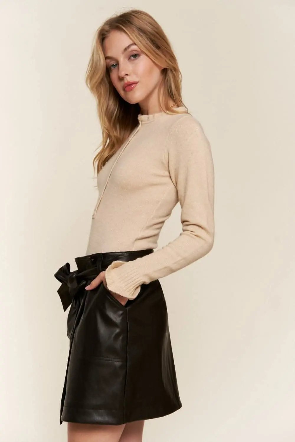 Chic half-button long sleeve bodysuit - Love Salve 