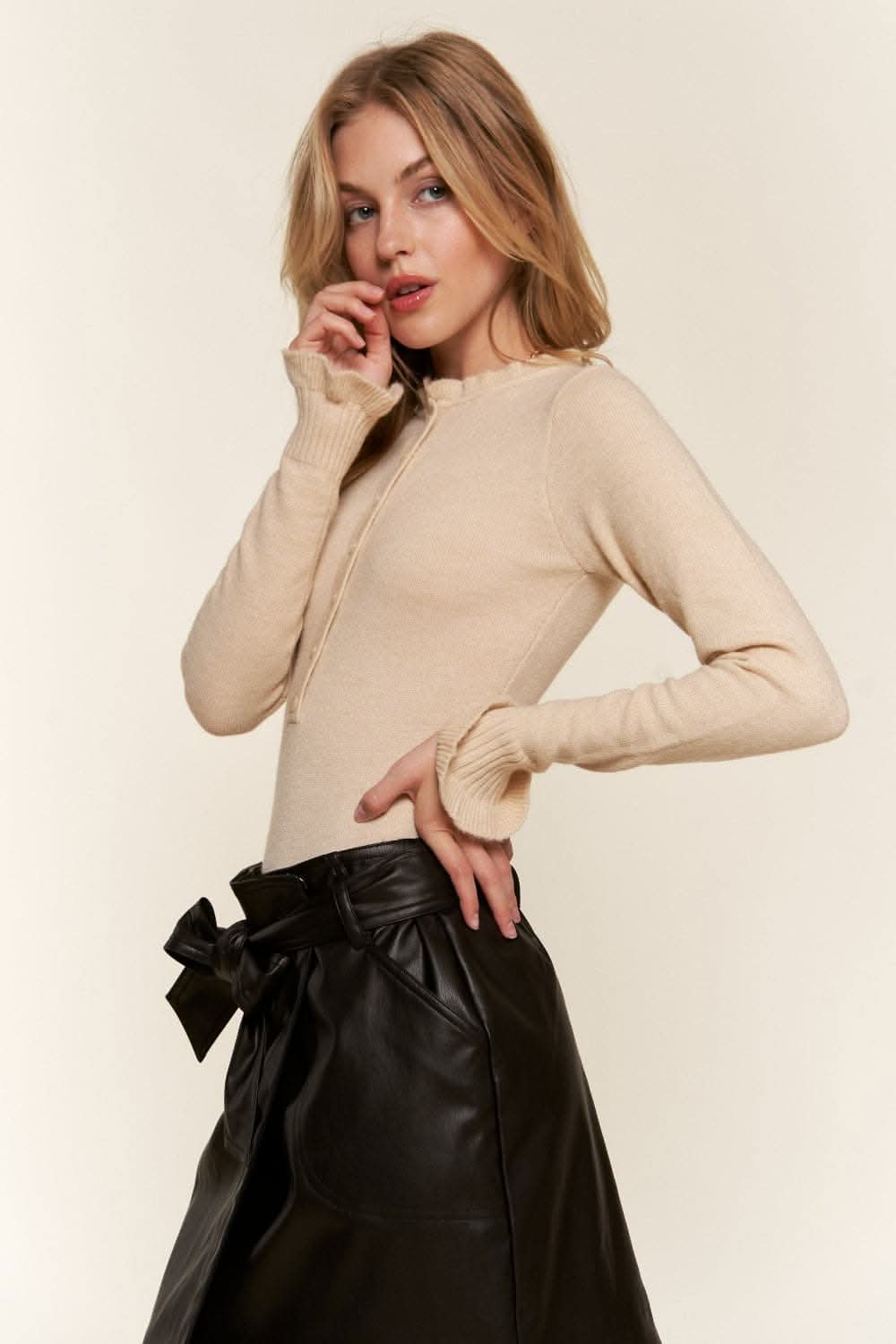 Chic half-button long sleeve bodysuit - Love Salve 
