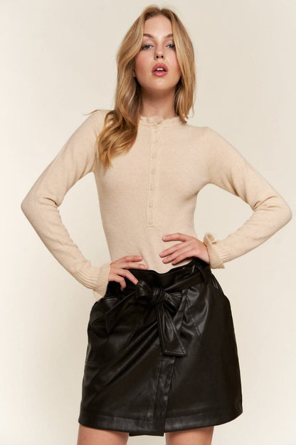 Chic half-button long sleeve bodysuit - Love Salve 