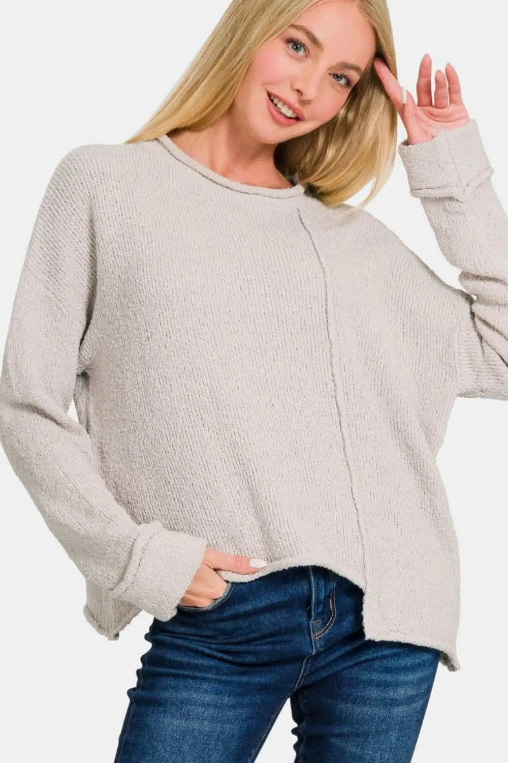 Chic drop shoulder asymmetrical sweater - Love Salve 