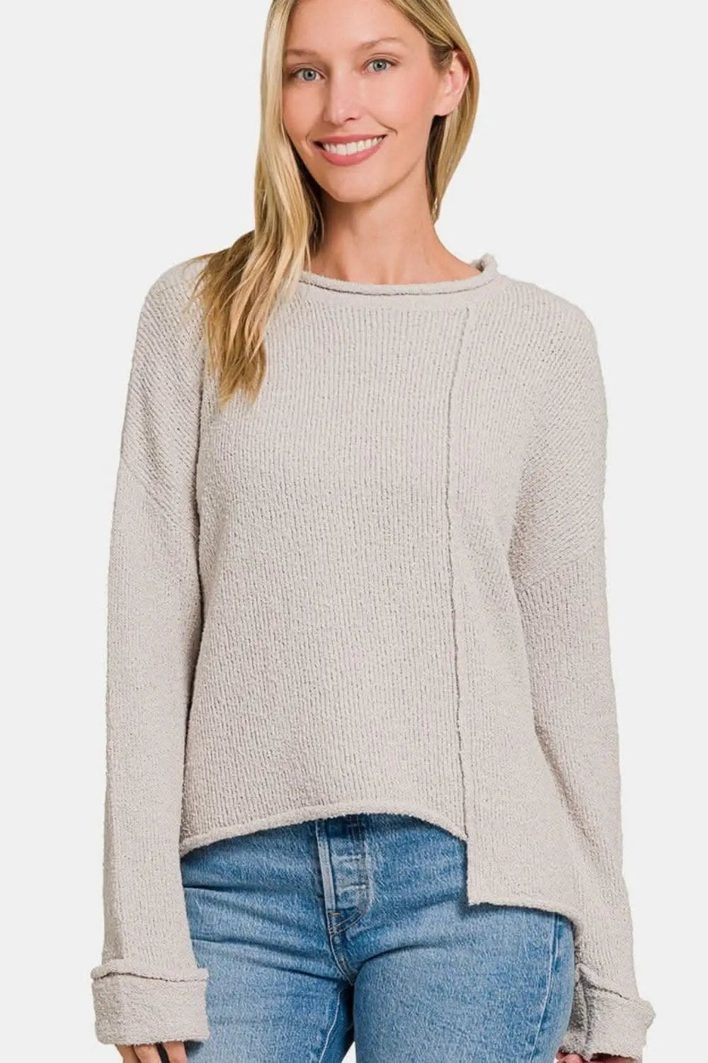 Chic drop shoulder asymmetrical sweater - Love Salve 