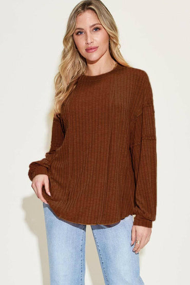 Elevated Ribbed Long Sleeve Tee with Unique Exposed Seam - Love Salve 