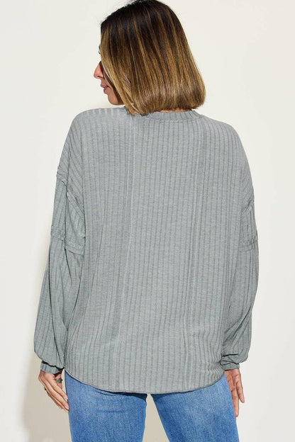 Elevated Ribbed Long Sleeve Tee with Unique Exposed Seam - Love Salve 