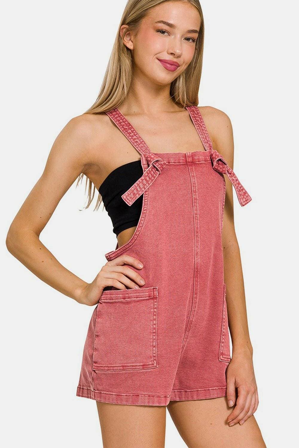 Washed Knot Strap Rompers - Casual Chic Jumpers - Love Salve 