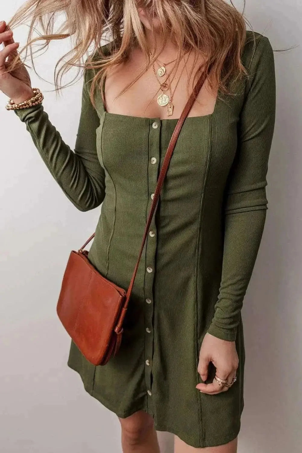 Chic square neck long sleeve dress - Love Salve 