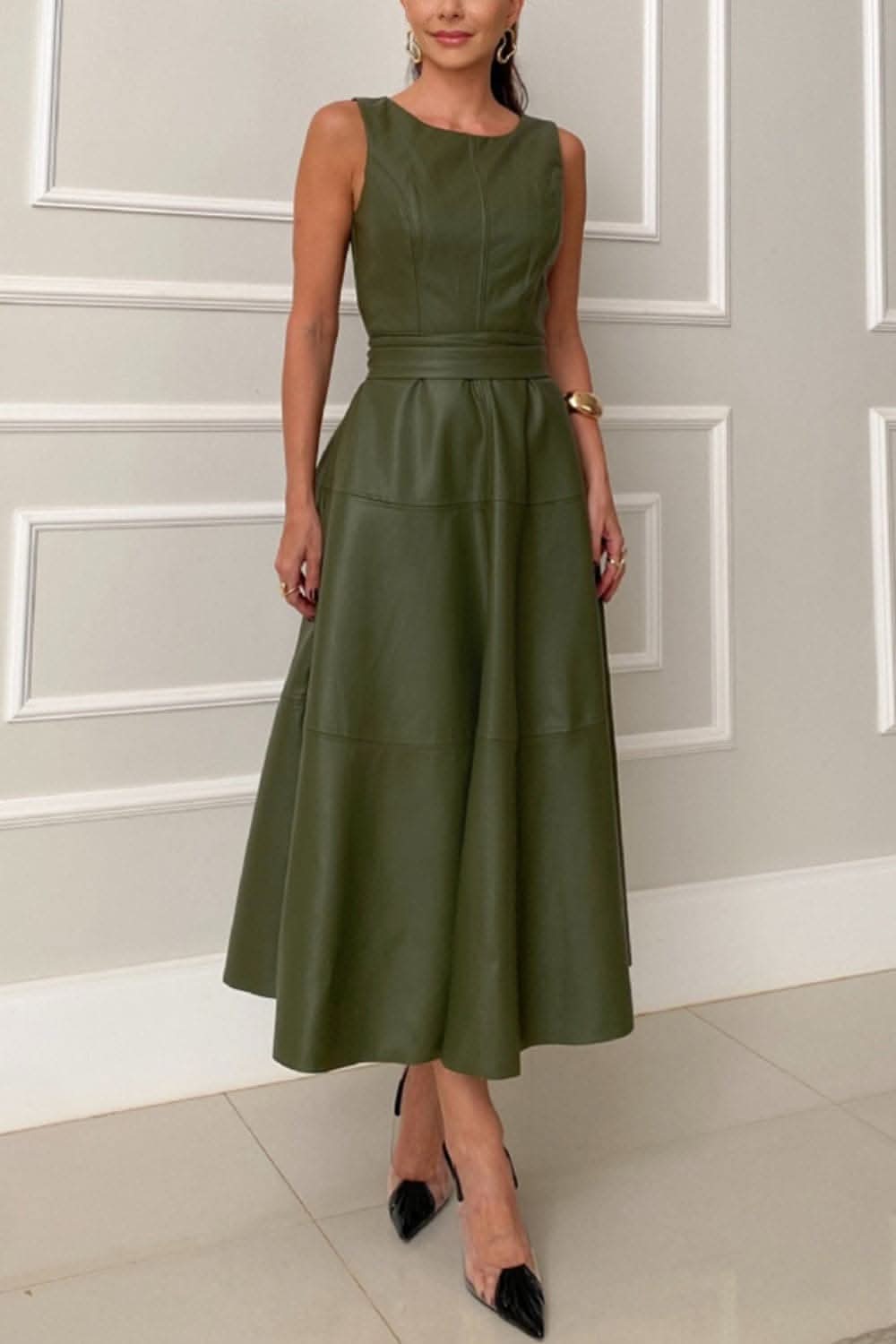 Sheer-Tie Midi Dress, 100% Polyester Elegance Unleashed - Love Salve 