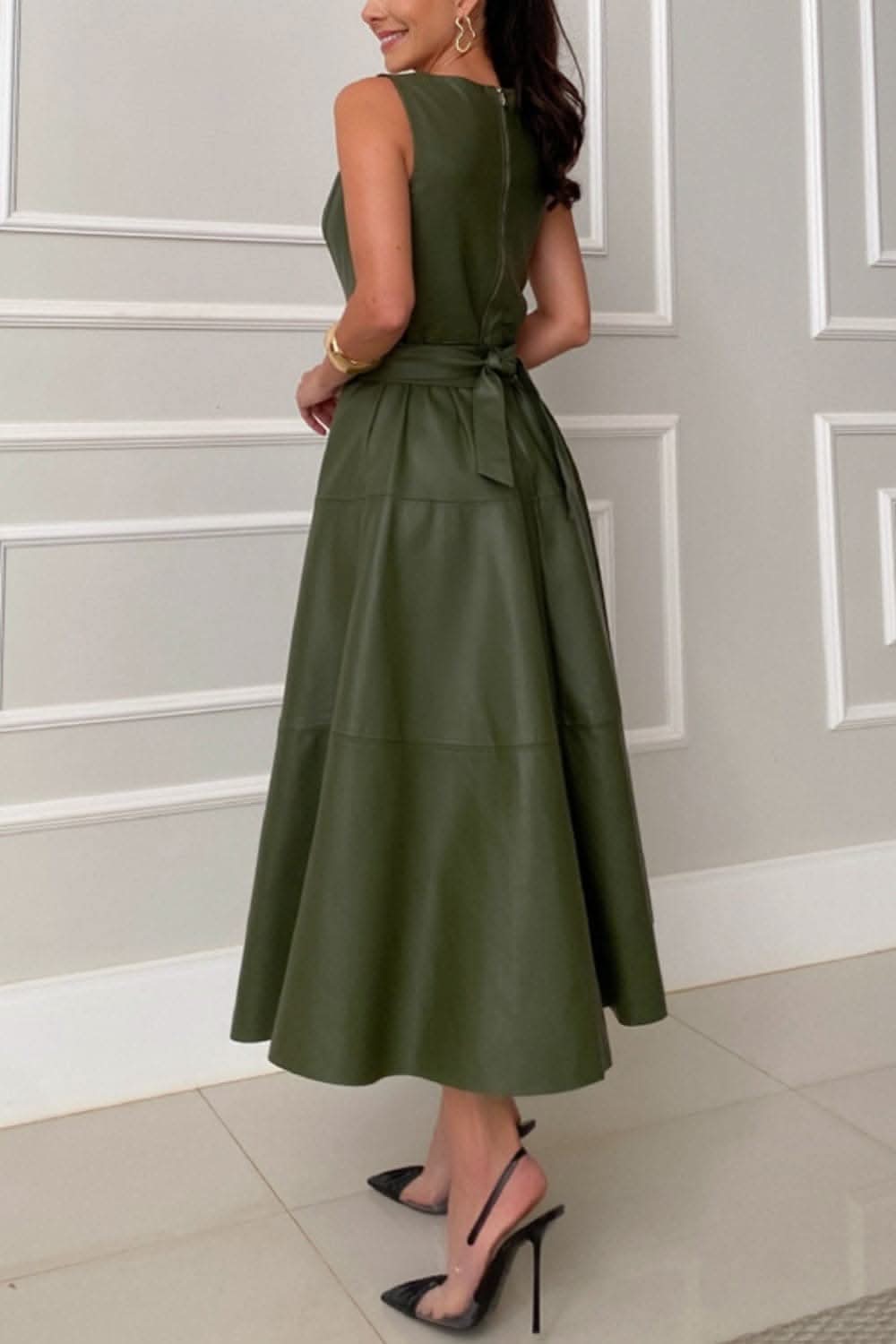 Sheer-Tie Midi Dress, 100% Polyester Elegance Unleashed - Love Salve 