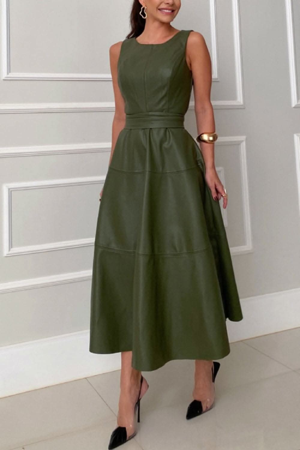 Sheer-Tie Midi Dress, 100% Polyester Elegance Unleashed - Love Salve 