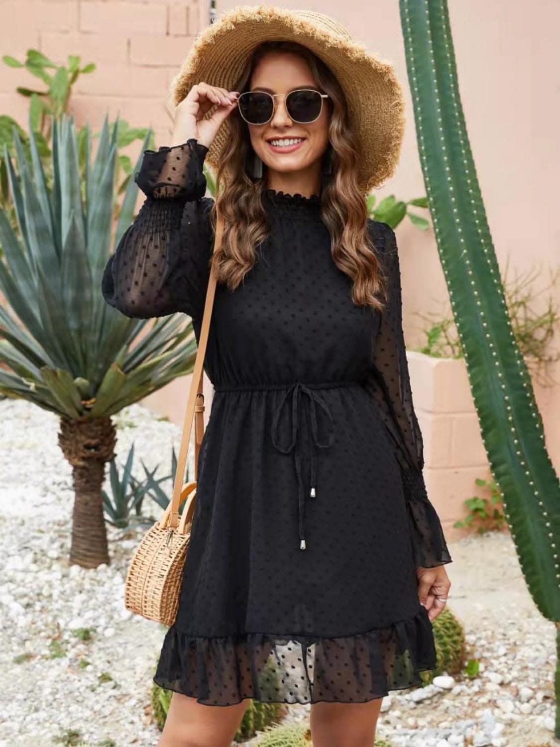 Chic Flounce Sleeve Mini Dress With Ruffled Sheer Sleeves - Love Salve 
