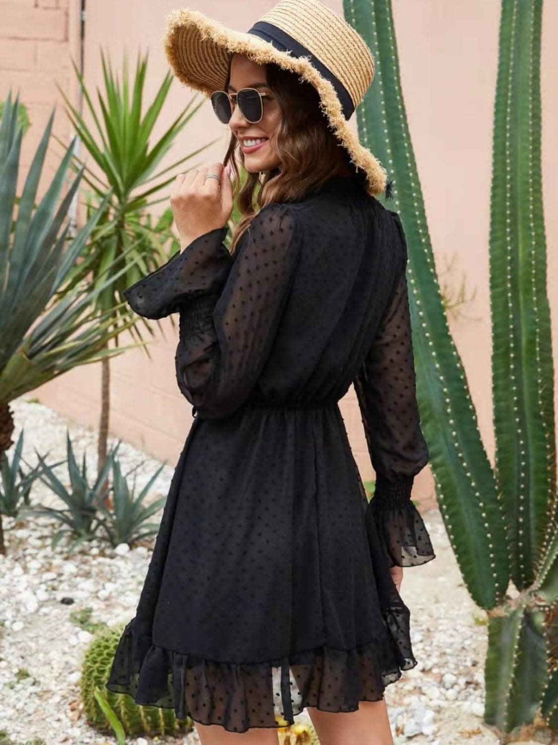 Chic Flounce Sleeve Mini Dress With Ruffled Sheer Sleeves - Love Salve 