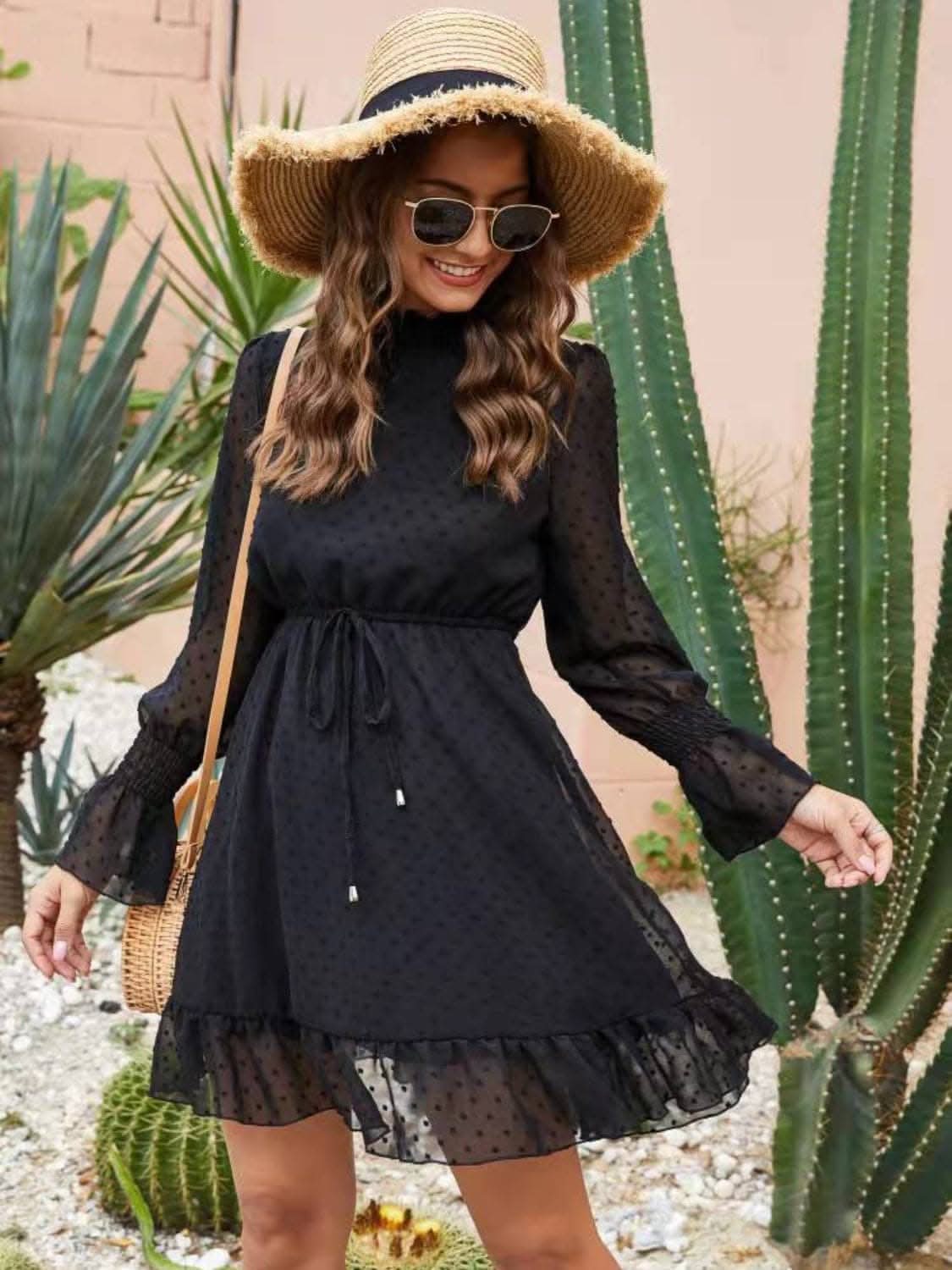 Chic Flounce Sleeve Mini Dress With Ruffled Sheer Sleeves - Love Salve 
