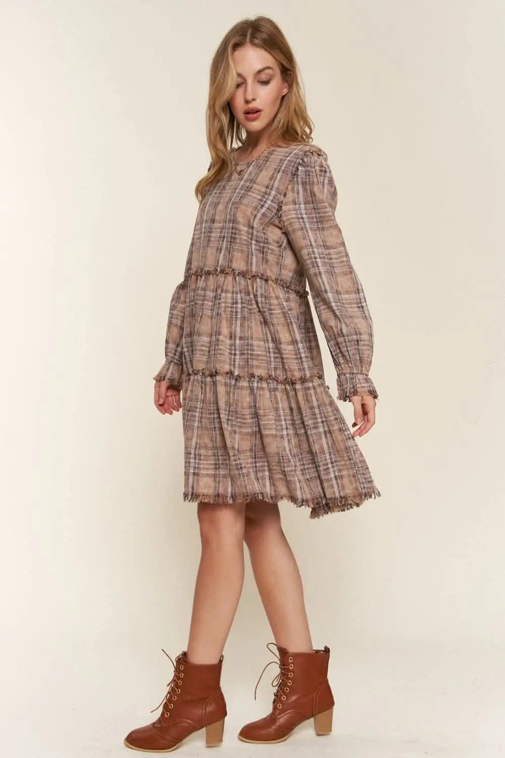 Chic Plaid Tiered Dress by And The Why for Effortless Style - Love Salve 