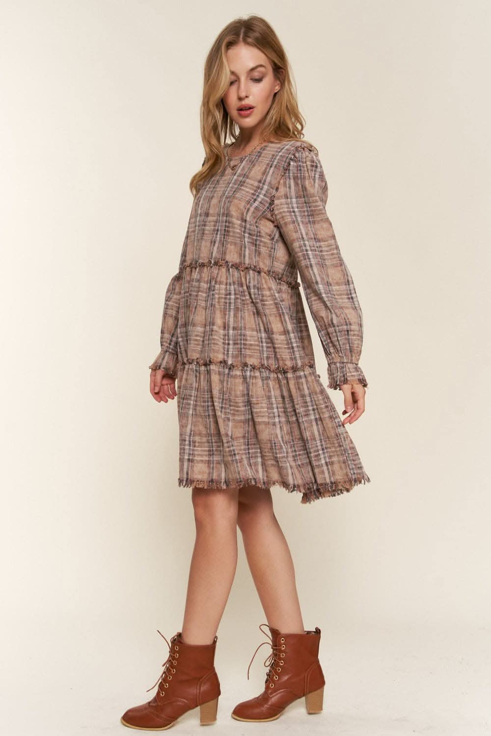 Chic Plaid Tiered Dress by And The Why for Effortless Style - Love Salve 