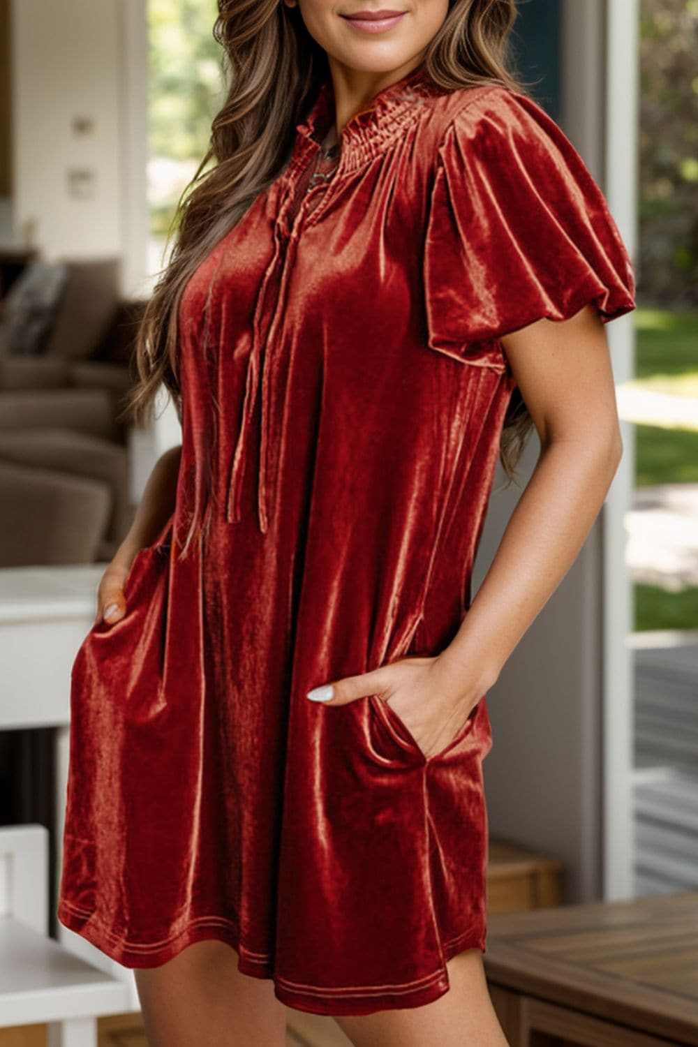 Chic mini dress with tie neck - Love Salve 