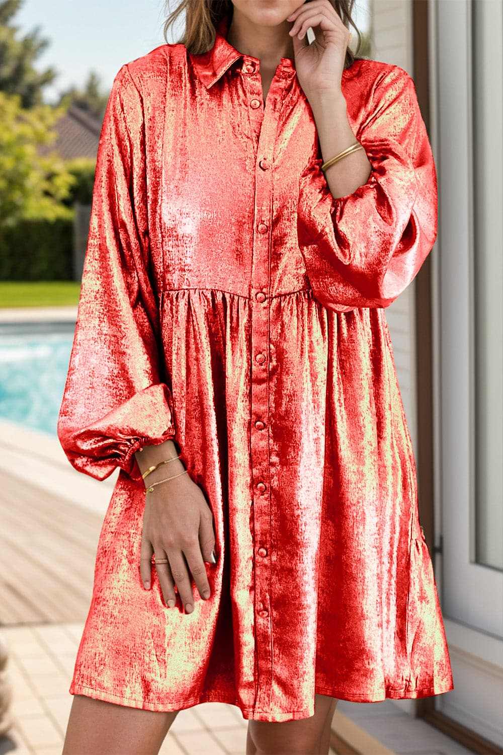 Shimmering metallic mini dress - Love Salve 