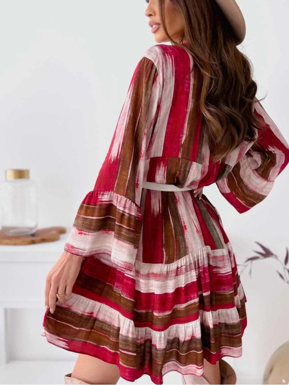 Chic striped mini dress, long sleeves - Love Salve 