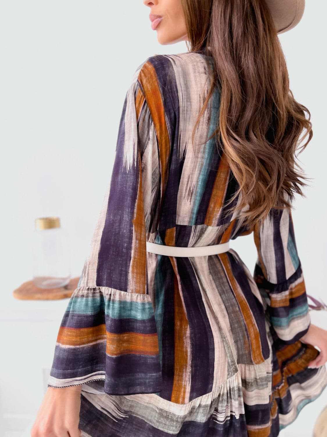 Chic striped mini dress, long sleeves - Love Salve 