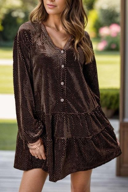 Chic V-neck long sleeve mini dress - Love Salve 