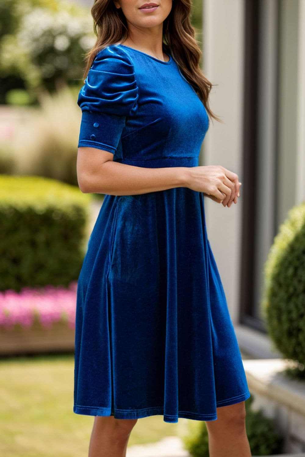 Chic velvet puff sleeve dress - Love Salve 